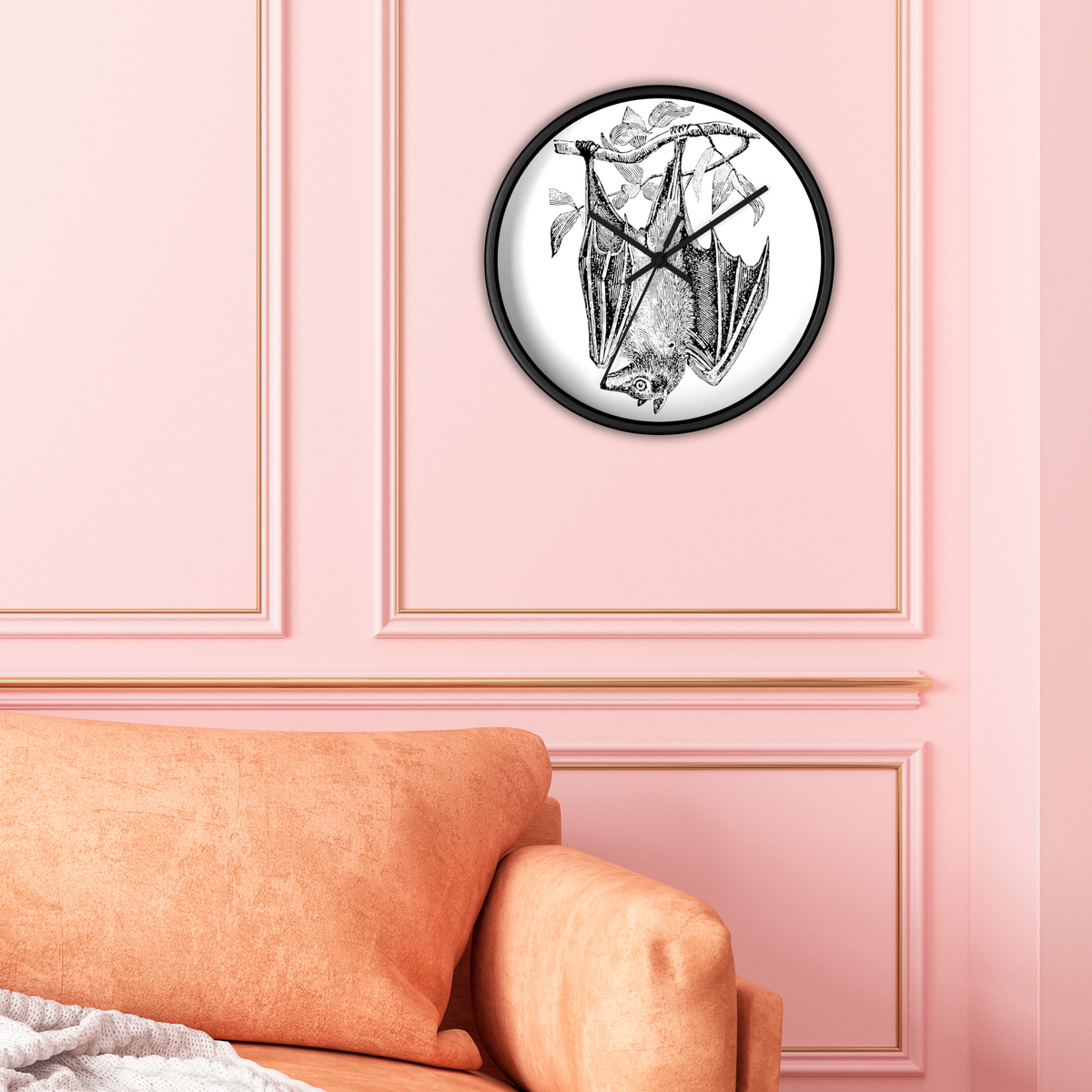 Retro Bat Print Halloween Fall Decor Wall Clock