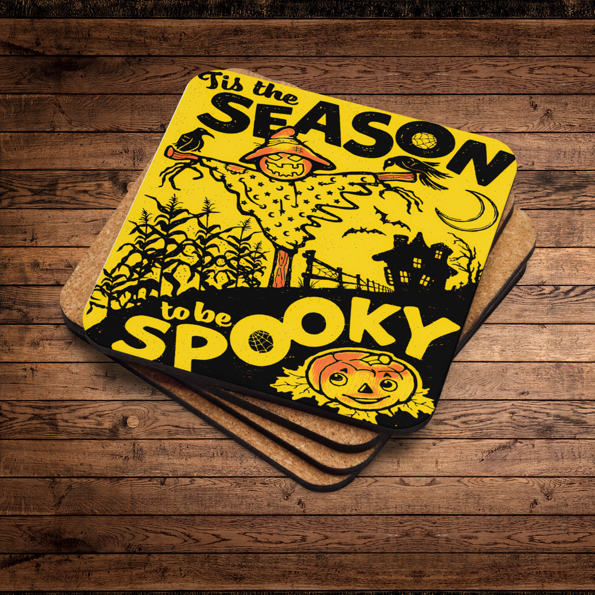 Tis The Season To Be Spooky Retro Halloween Cork-back Coaster