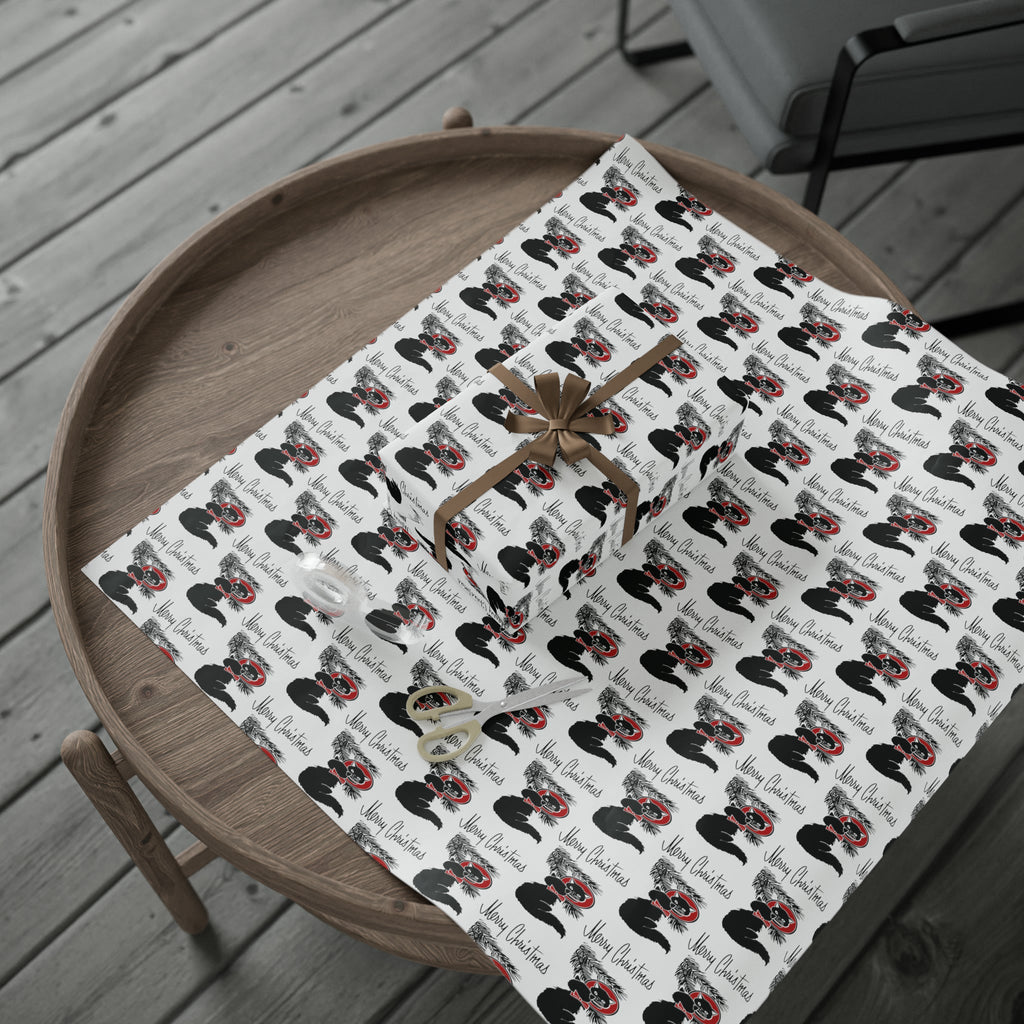 Merry Christmas Black Cat Looking At Christmas Ornament Mid Century Retro Christmas Print Holiday Gift Wrap Paper - Glossy Or Matte