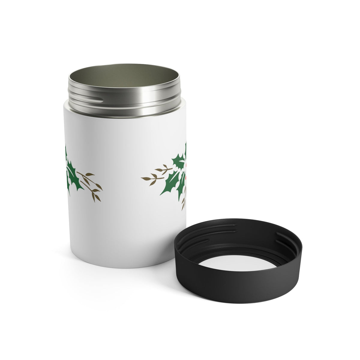 Christmas Holly Mid Century Retro Christmas Print Stainless Steel Can Holder