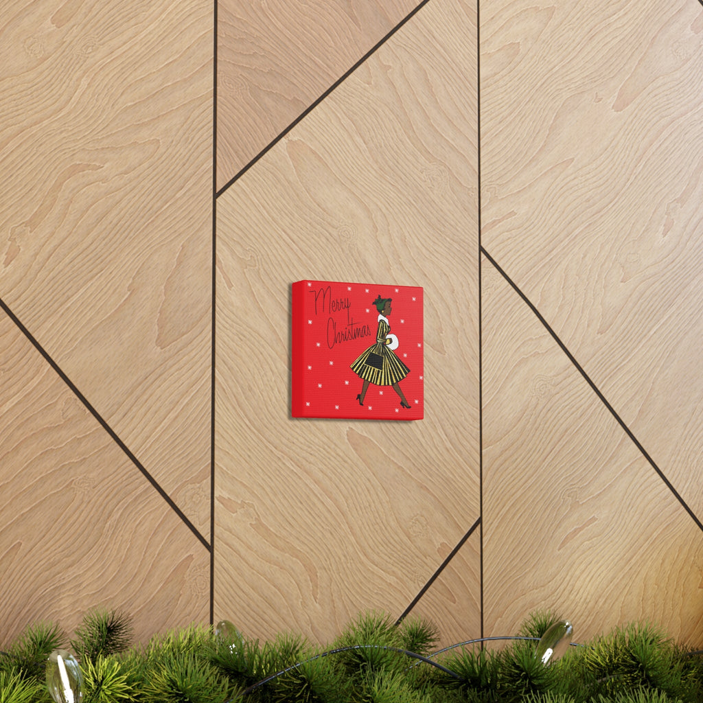Merry Christmas Lady Mid Century Retro Print Canvas Gallery Wrap