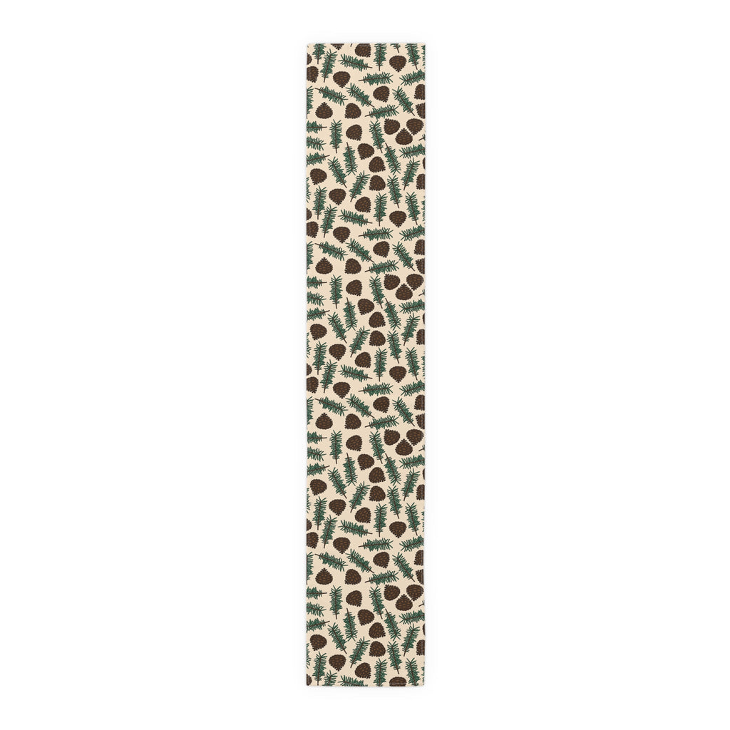 Pinecones With Sprigs Of Pine Cute Winter Christmas Print Home Decor Cotton Poly Table Runner