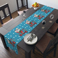 Christmas Mouse On Scooter Blue Mid Century Retro Christmas Print Home Decor Cotton Poly Table Runner