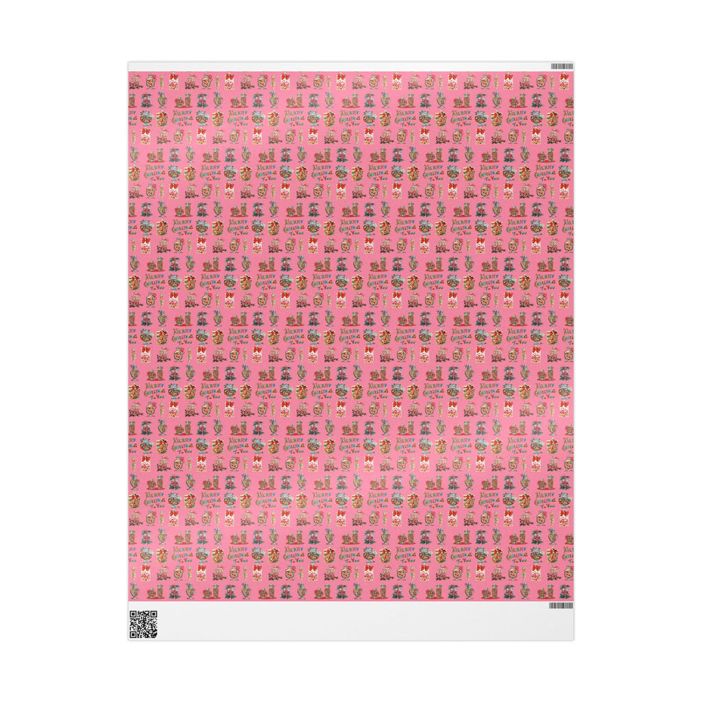 Merry Christmas To You Christmas Candy Pink Mid Century Retro Christmas Print Holiday Gift Wrap Paper - Glossy Or Matte