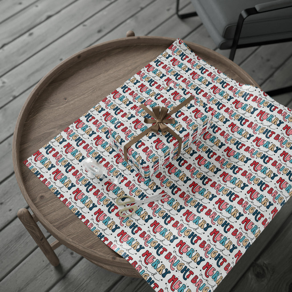 Merry And Bright Retro Style Christmas Print Holiday Gift Wrap Paper - Glossy Or Matte
