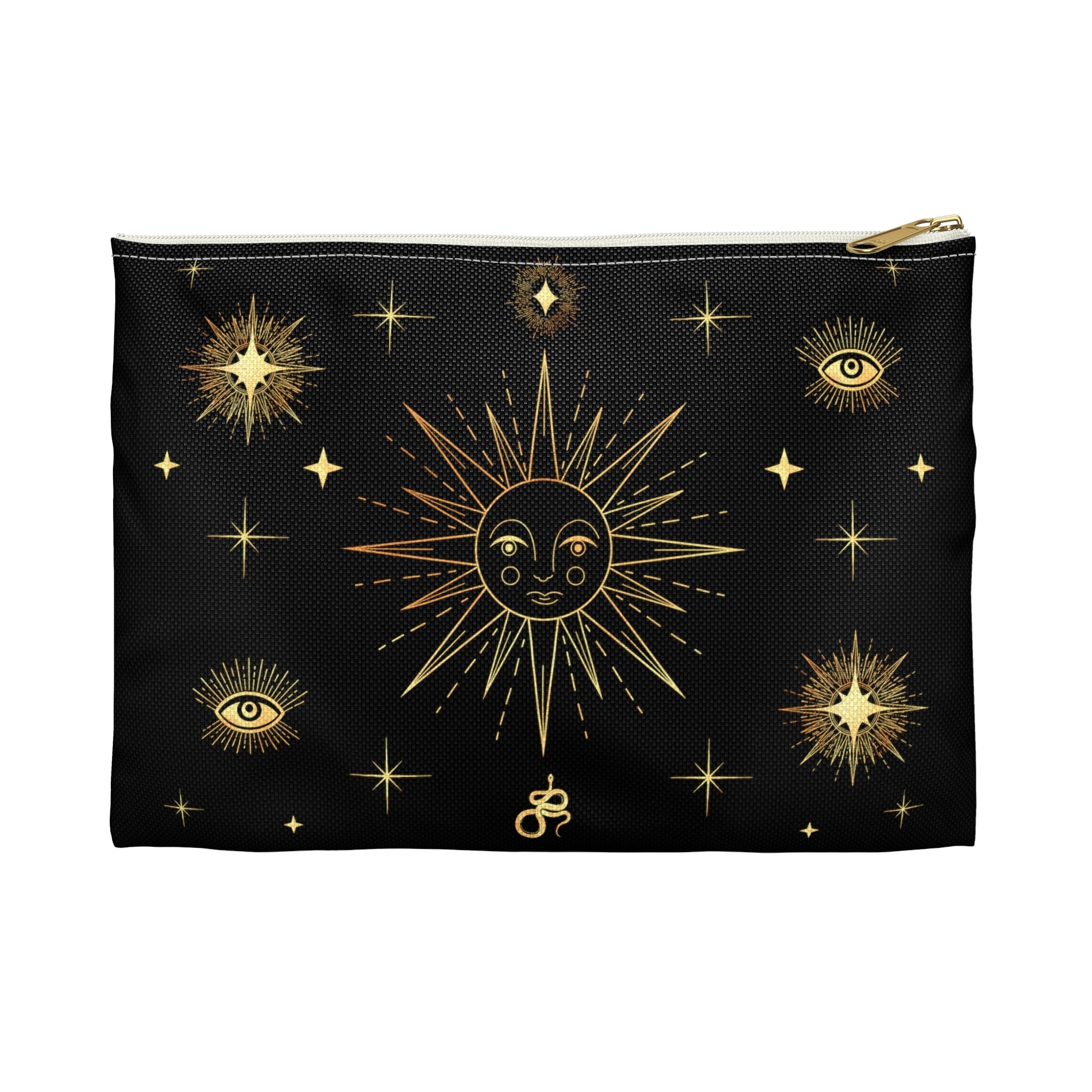 Celestial Gold Sun Stars Print Polyester Accessory Pouch Travel Bag