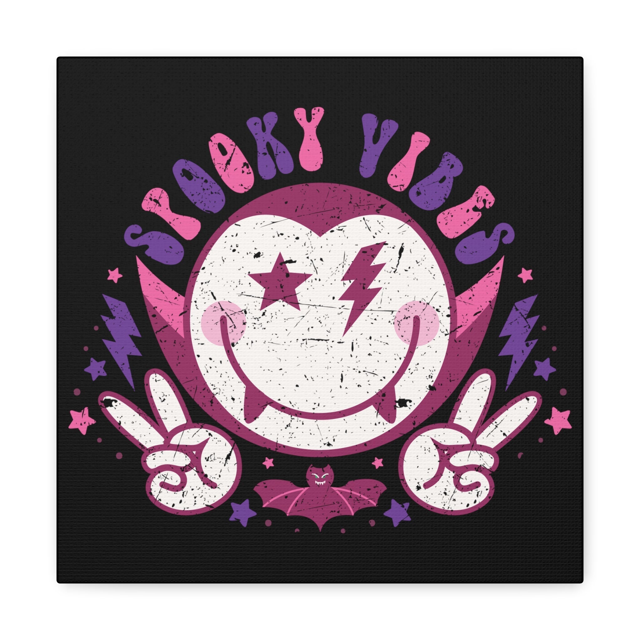 Spooky Vibes Distressed Style Halloween Print Canvas Gallery Wrap
