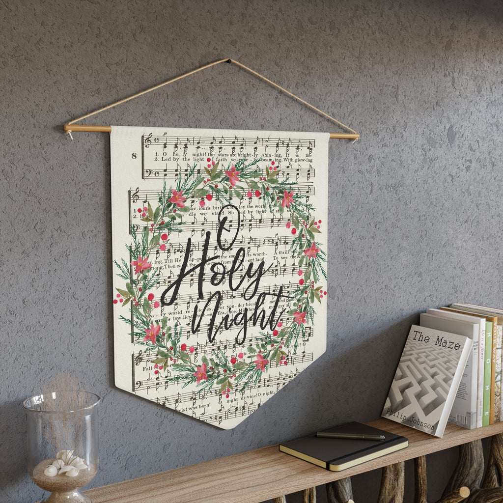 O Holy Night Sheet Music Christmas Wreath Retro Christmas Print Wall Hanging Banner Flag