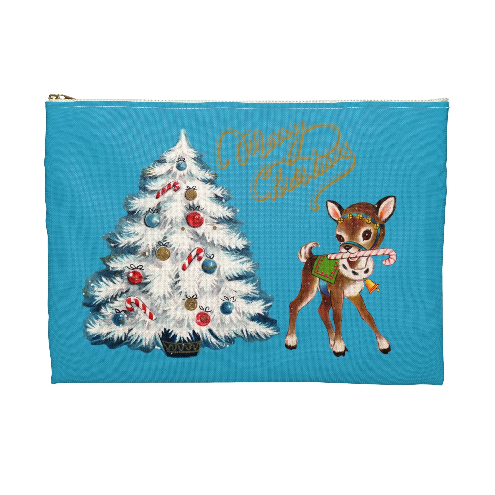 Merry Christmas Reindeer Tree Retro Christmas Print Polyester Accessory Pouch Travel Bag