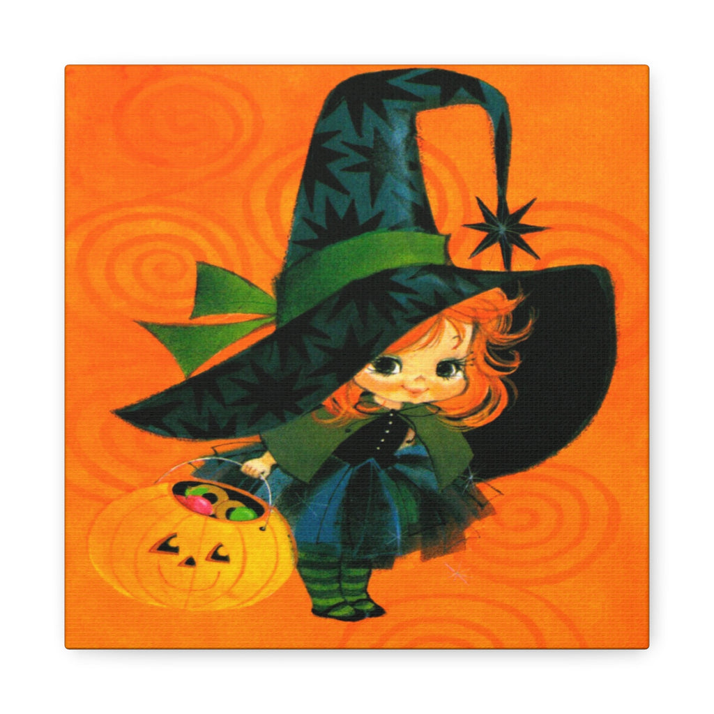 Cute Orange Witch Mod Retro Halloween Decor Print Canvas Gallery Wrap