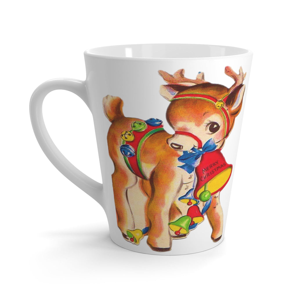 Merry Christmas Reindeer Retro Christmas Print Latte Mug