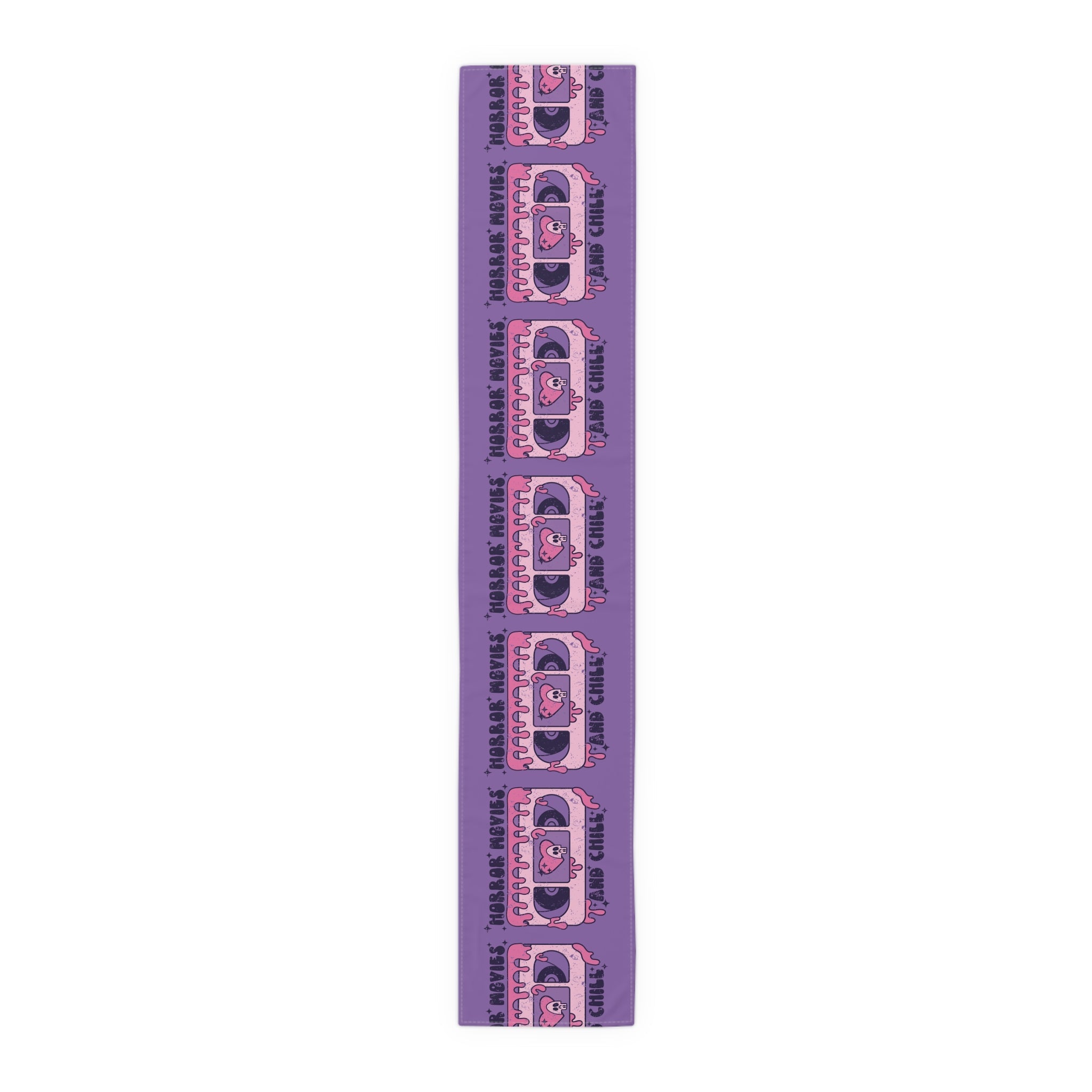 Horror Movies And Chill Distressed Halloween Purple Decor Cotton Poly Table Runner