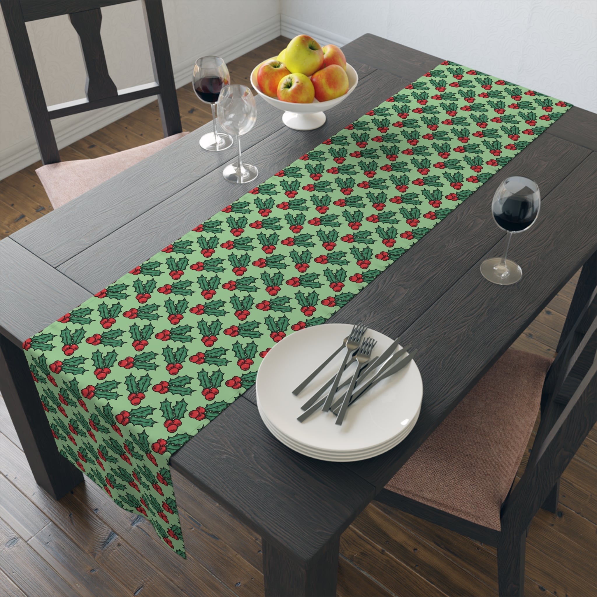 Cute Christmas Holly Christmas Print Home Decor Cotton Poly Table Runner
