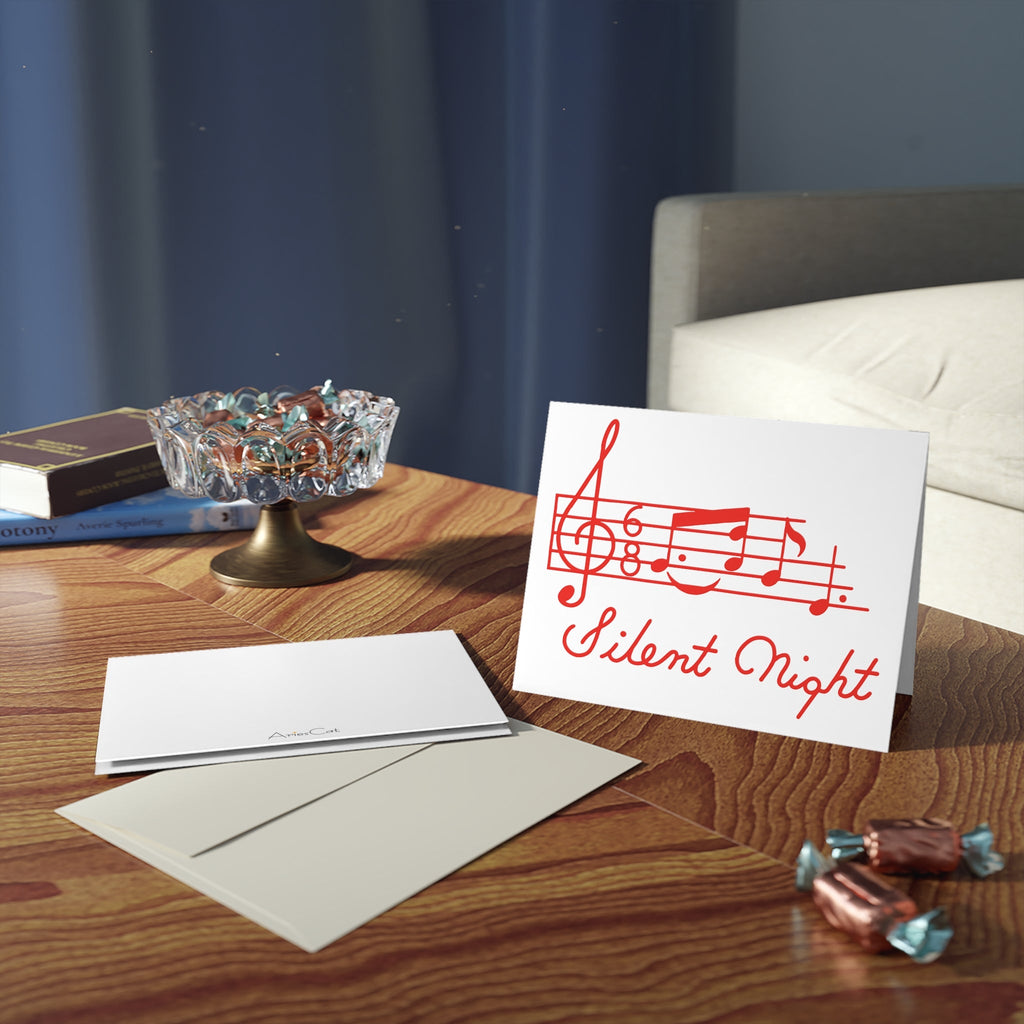 Silent Night Music 50s Mid Century Retro Christmas Print Matte Greeting Cards (8, 16, and 24 pcs)