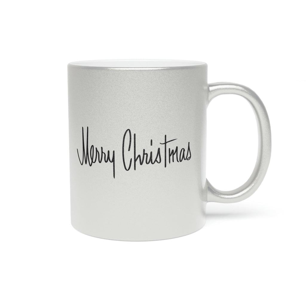 Merry Christmas Silver Mid Century Retro Christmas Print Metallic Mug