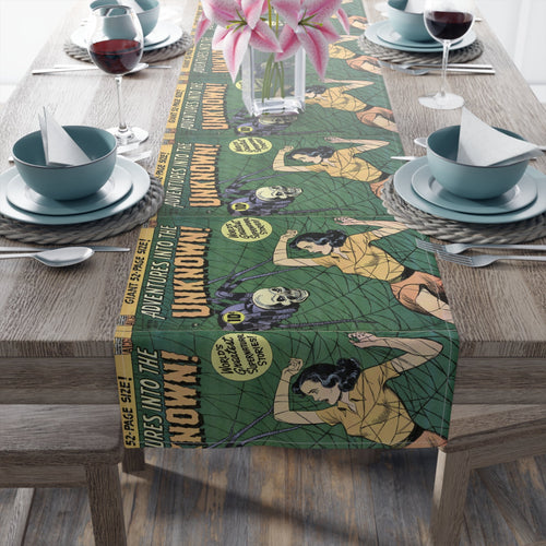 Adventures Into The Unknown Vintage Horror Gothic Comic Book Cover Retro Halloween Print Cotton Poly Table Runner