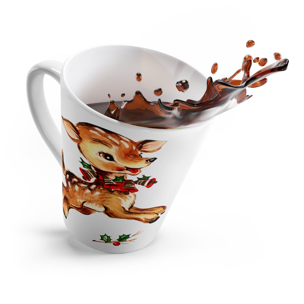 Reindeer With Holly Retro Christmas Print Print Latte Mug