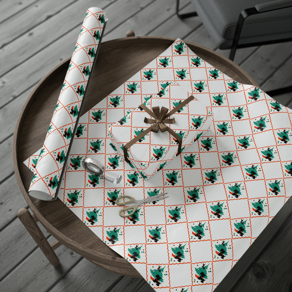 Christmas Scottie Blackbird Tree Mid Century Retro Christmas Print Holiday Gift Wrap Paper - Glossy Or Matte