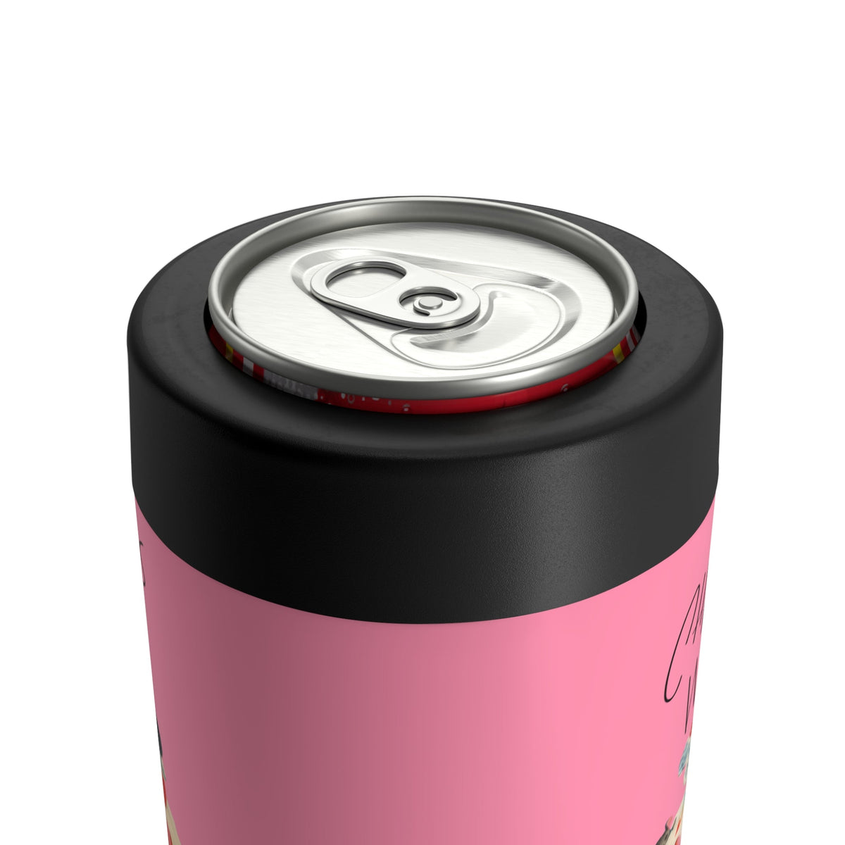 Christmas Wishes Santa In Chimney With Mice Pink Mid Century Retro Christmas Print Stainless Steel Can Holder