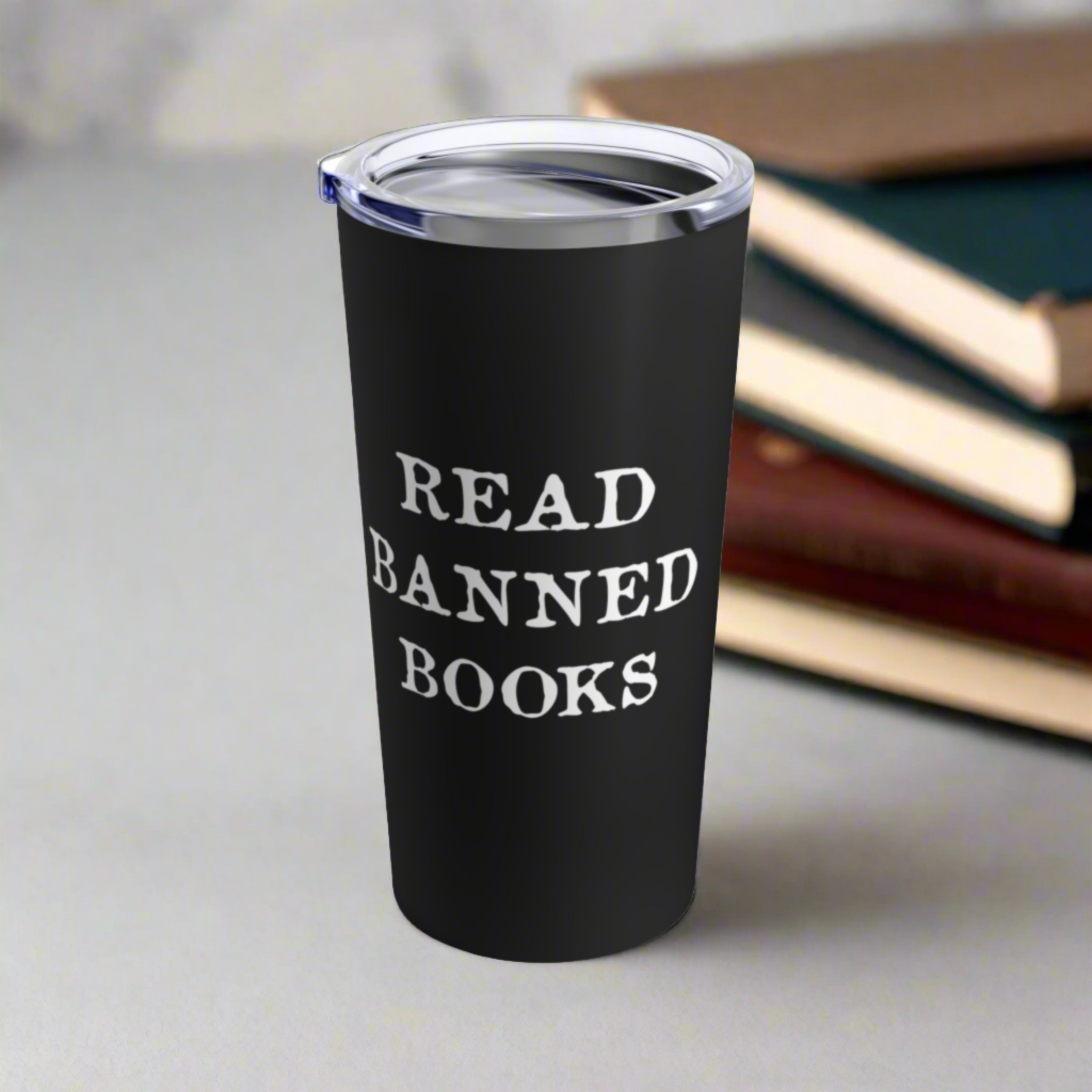 Read Banned Books Black Stainless Steel Travel Tumbler Mug 20 Oz