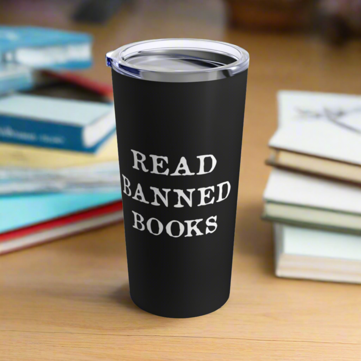 Read Banned Books Black Stainless Steel Travel Tumbler Mug 20 Oz
