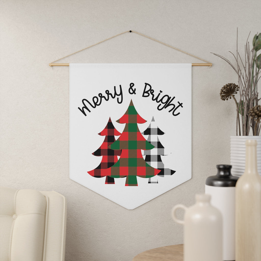 Merry And Bright Buffalo Checkered Christmas Trees Christmas Wall Hanging Banner Flag