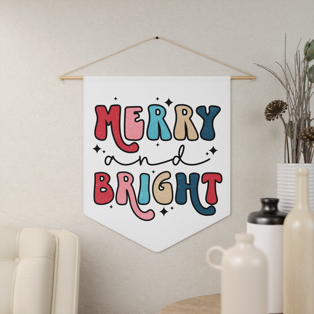 Merry And Bright Christmas Print Wall Hanging Banner Flag