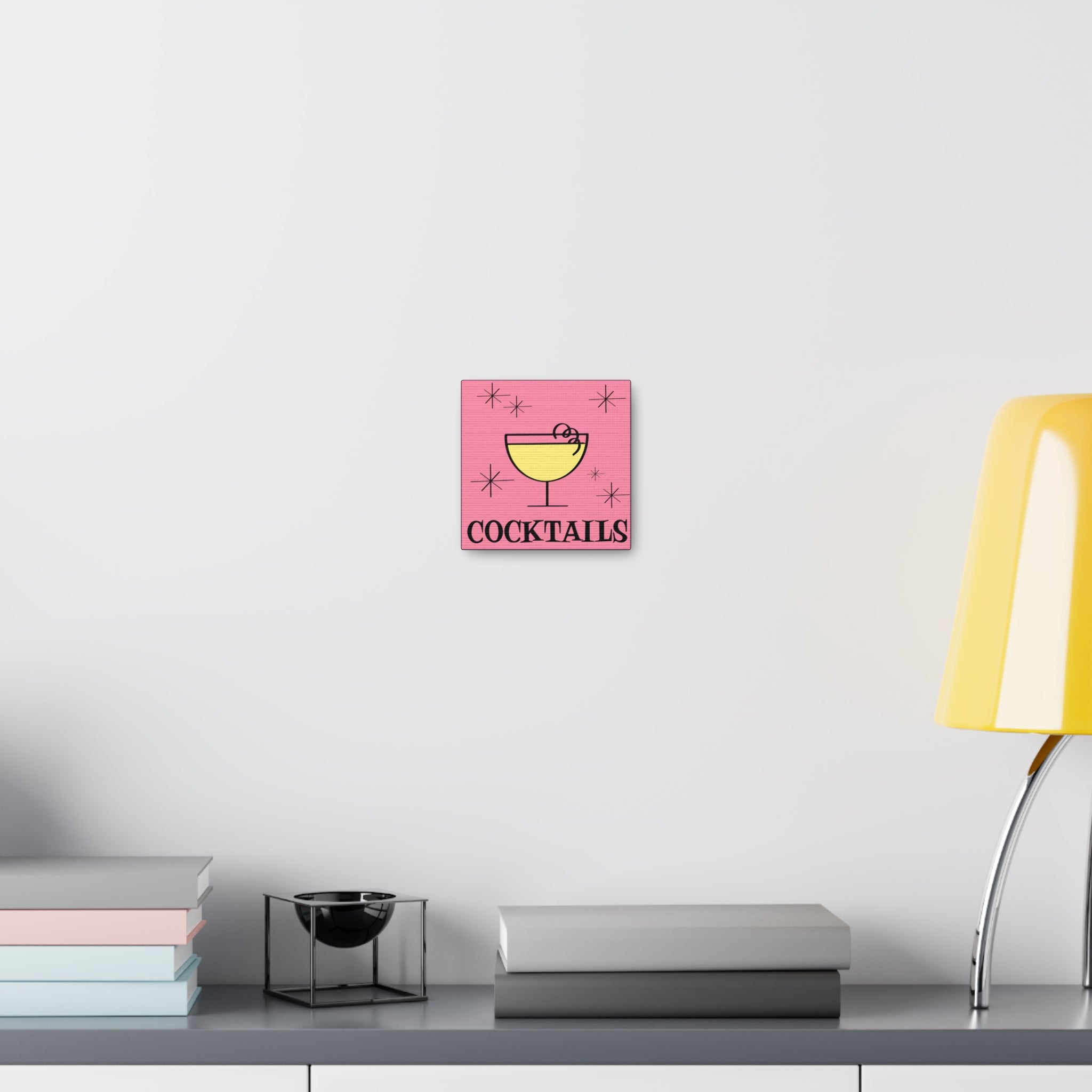 Cocktails Pink Mid Century Retro Design Pink Canvas Gallery Wrap