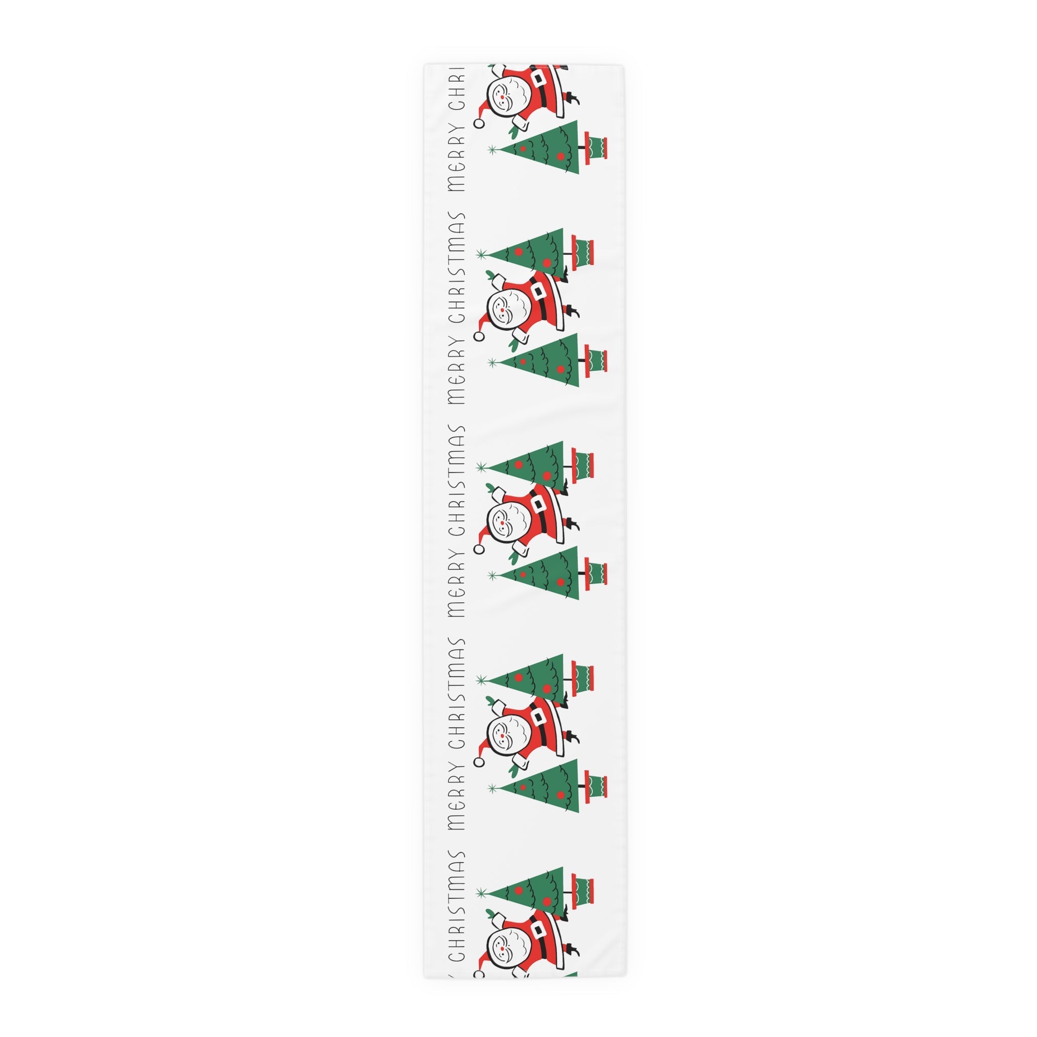 Merry Christmas Santa Christmas Trees Mid Century Retro Style Christmas Decor Red Cotton Poly Table Runner