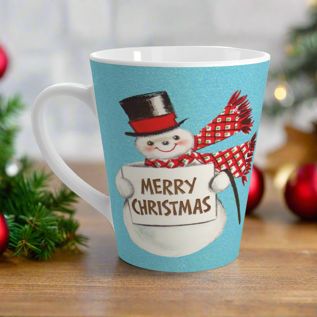 Merry Christmas Snowman Midcentury Retro Latte Coffee Mug