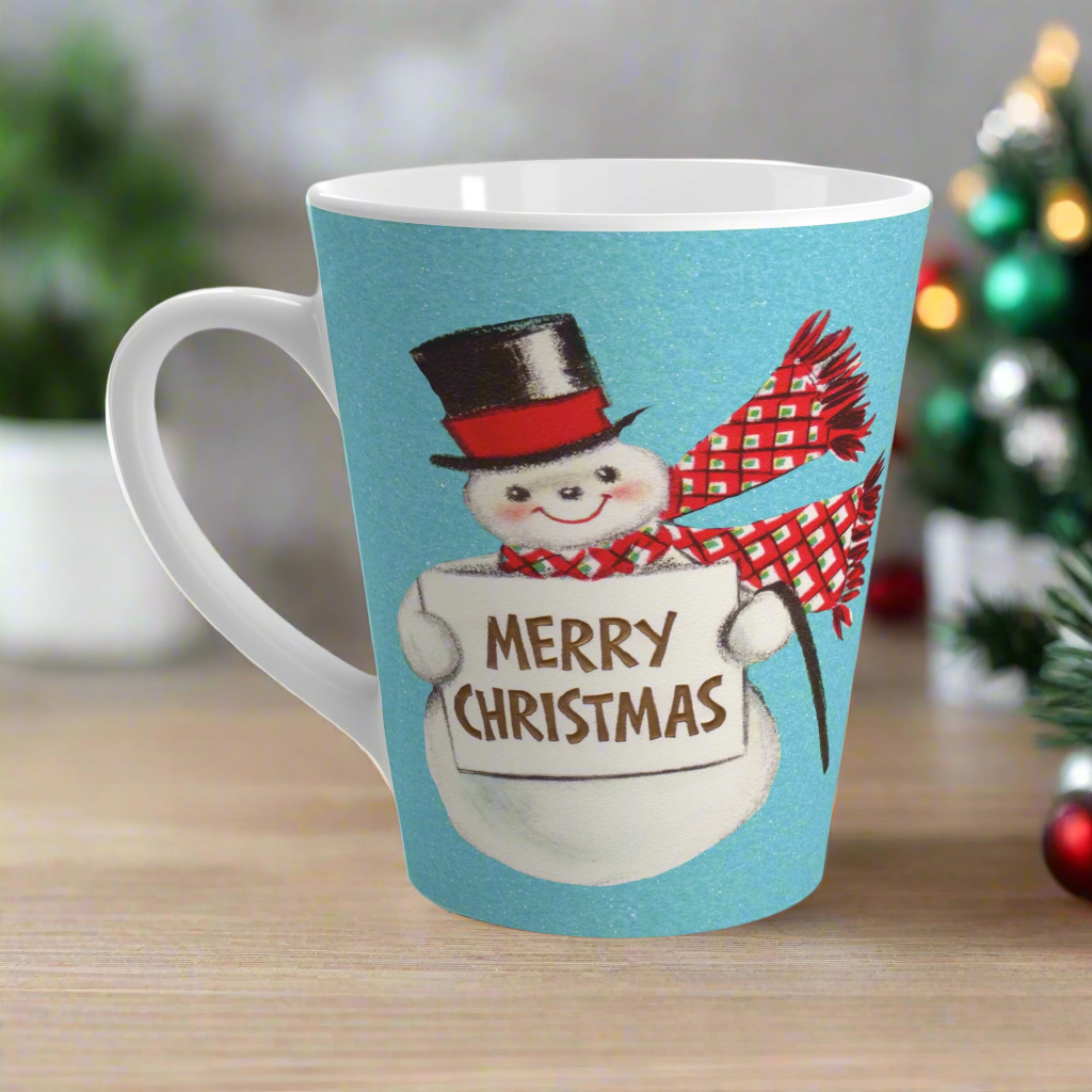Merry Christmas Snowman Midcentury Retro Latte Coffee Mug