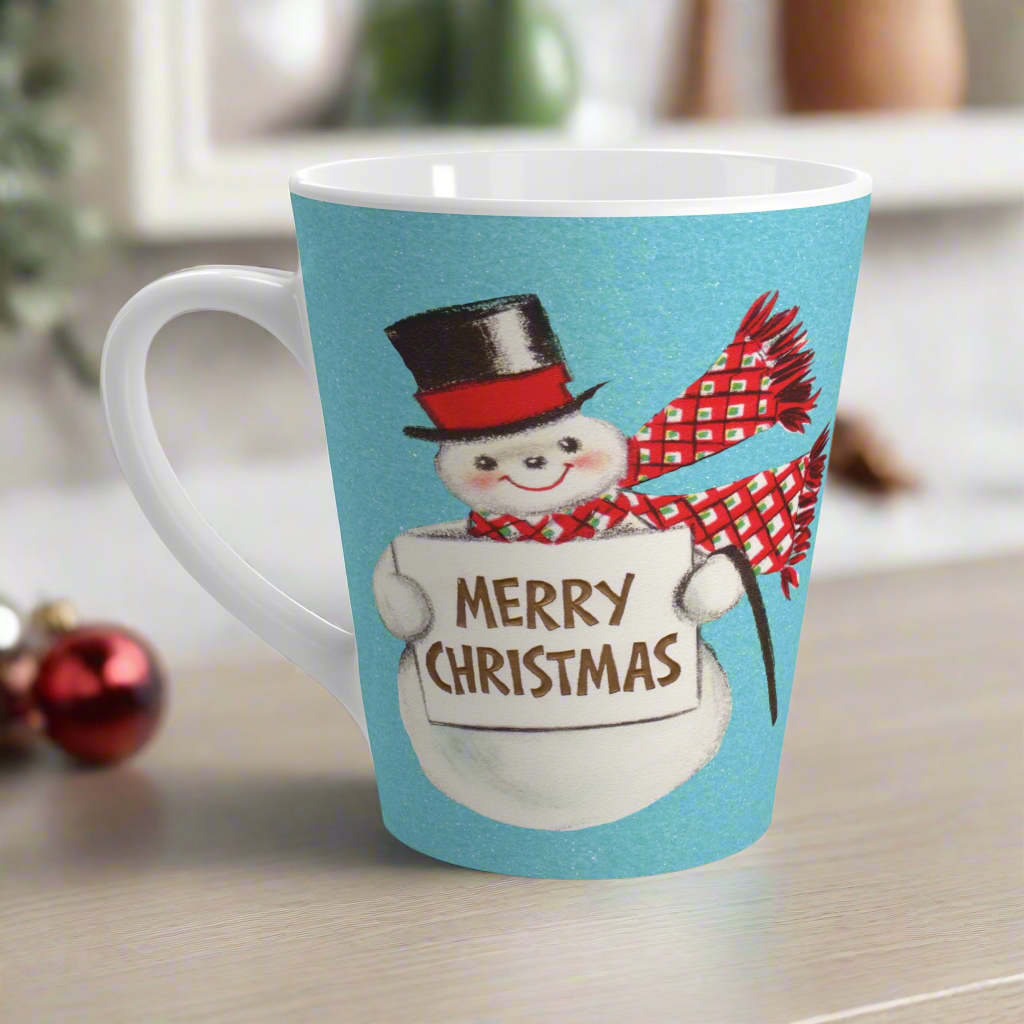 Merry Christmas Snowman Midcentury Retro Latte Coffee Mug