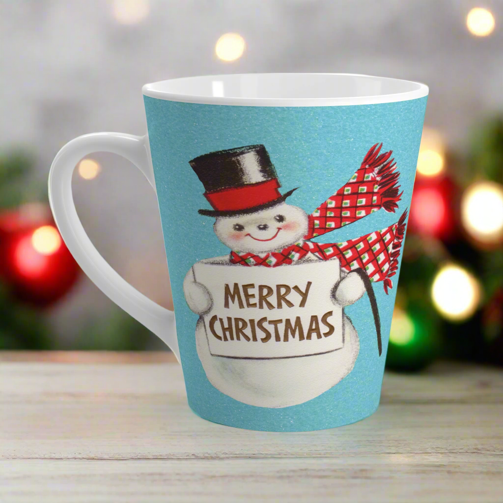 Merry Christmas Snowman Midcentury Retro Latte Coffee Mug