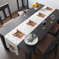 Reindeer Gold Stars Mid Century Retro Christmas Print Home Decor Cotton Poly Table Runner
