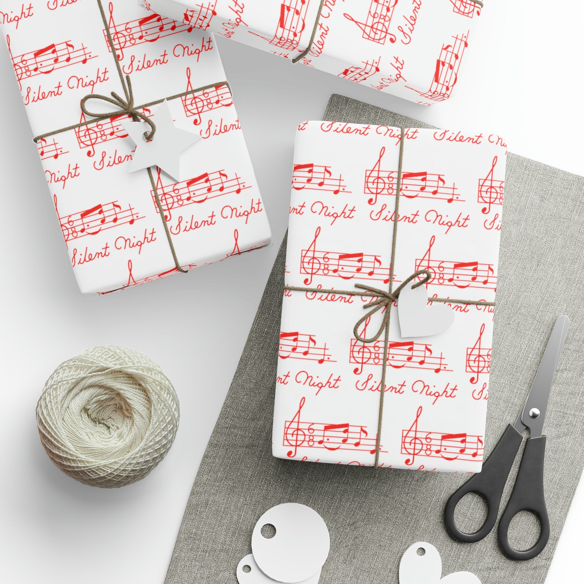 Silent Night Red Sheet Music Mid Century Retro Christmas Print Holiday Gift Wrap Paper - Glossy Or Matte
