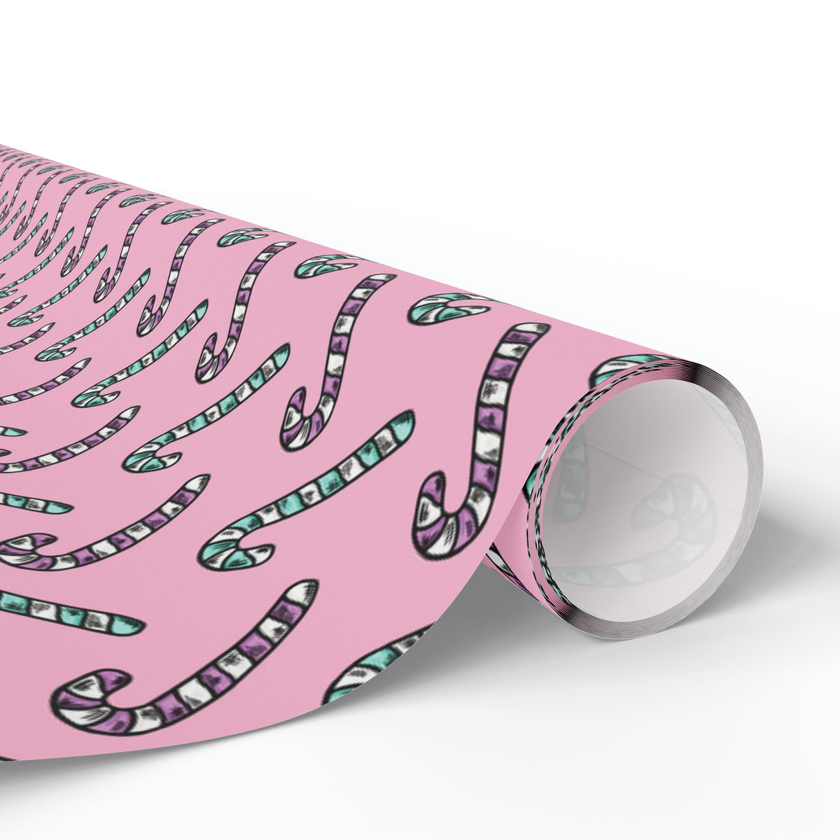 Pink And Teal Pastel Candy Canes Pink Christmas Print Holiday Gift Wrap Paper - Glossy Or Matte