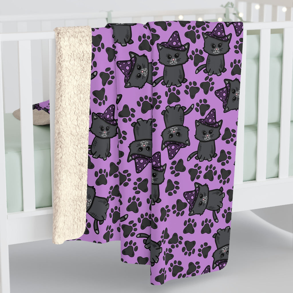 Witchy Kitties Purple Halloween Sherpa Fleece Blanket