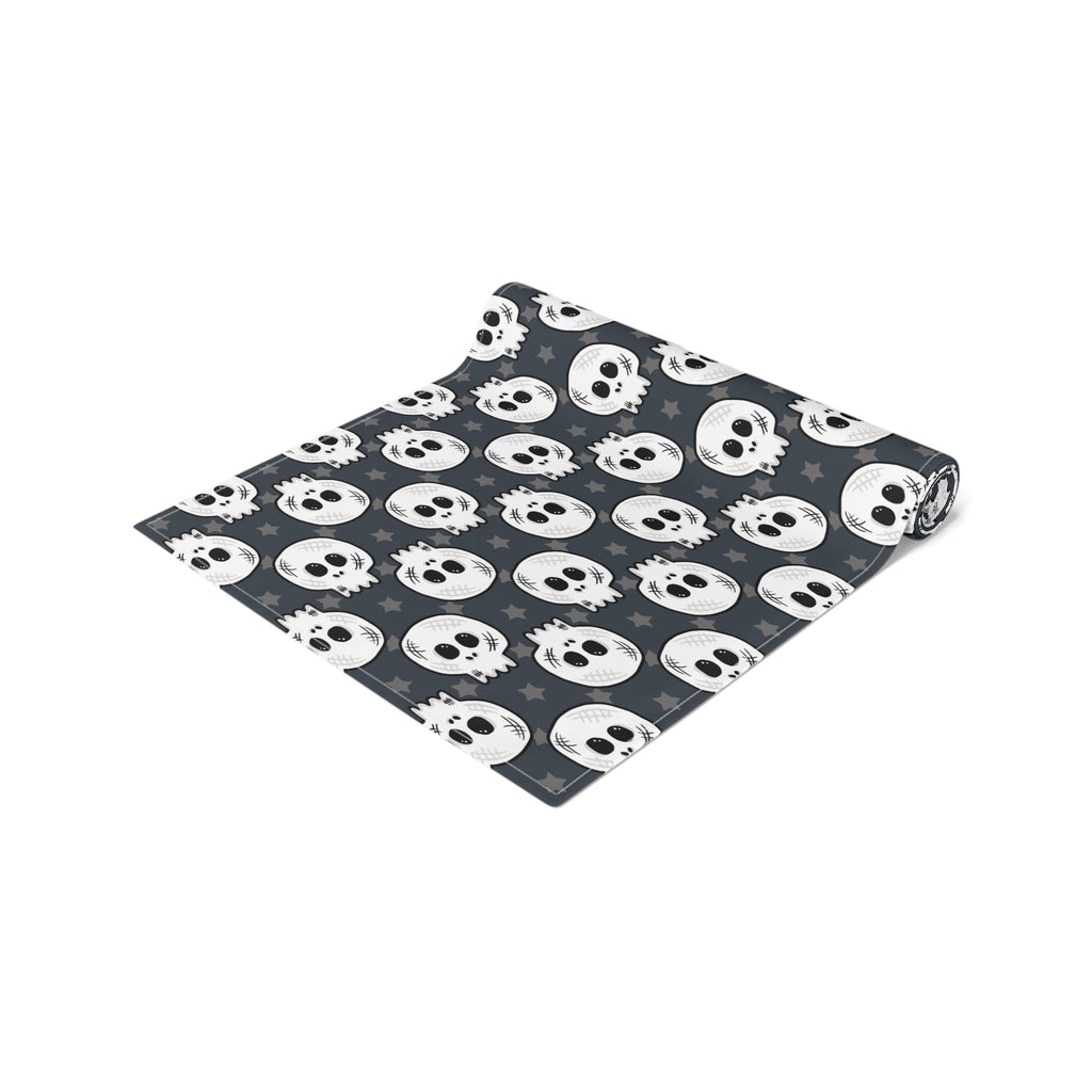 Skulls And Stars Cute Halloween Print Fall Autumn Decor Purple Cotton Poly Table Runner