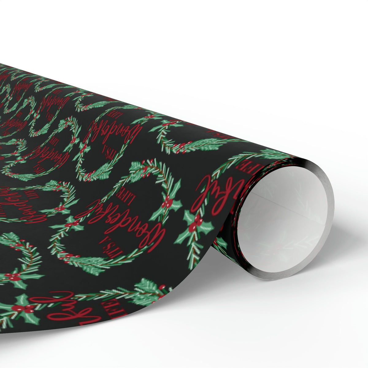It's A Wonderful Life Christmas Wreath Black Retro Style Holiday Gift Wrap Paper - Glossy Or Matte