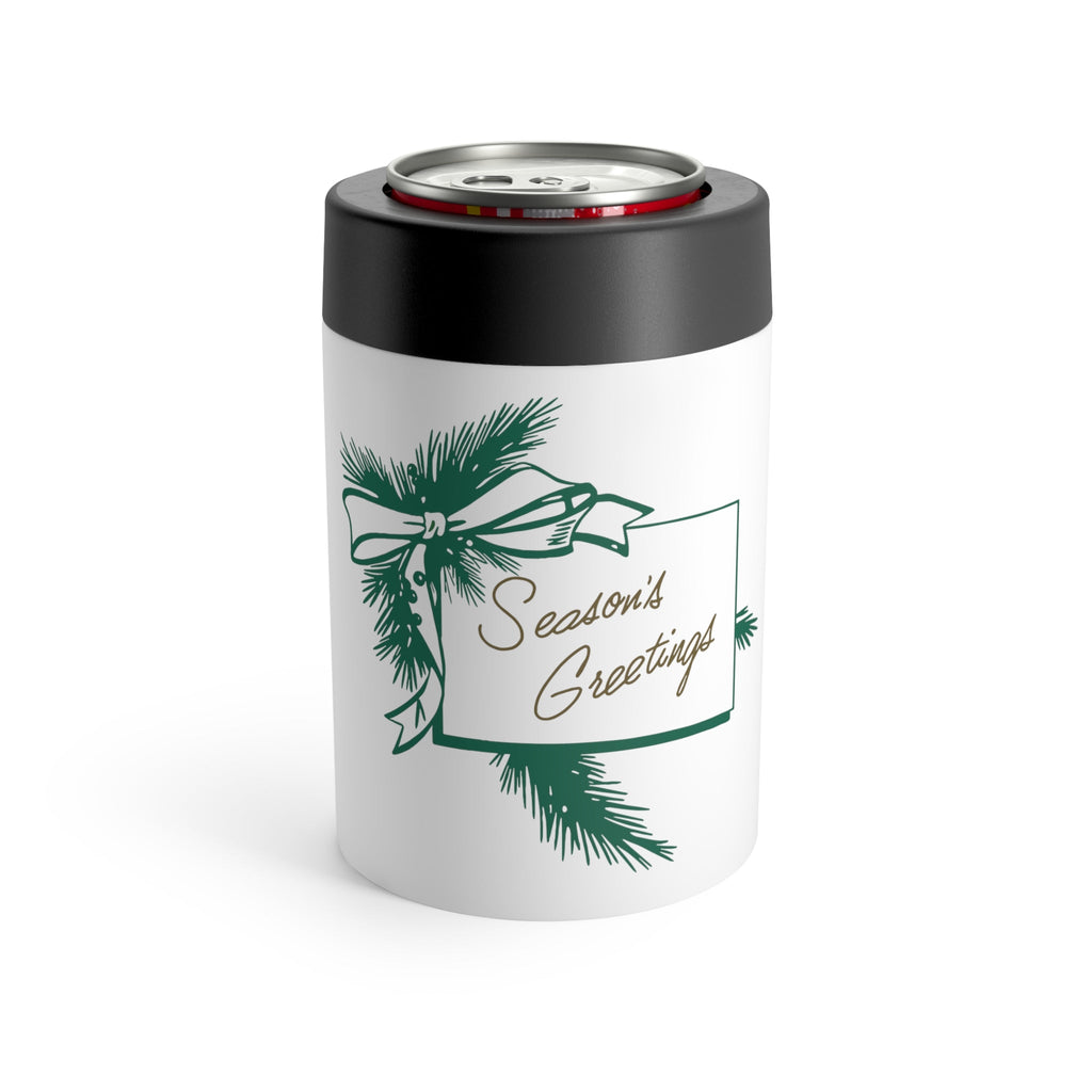 Season's Greetings Mid Century Retro Christmas Print Stainless Steel Can Holder