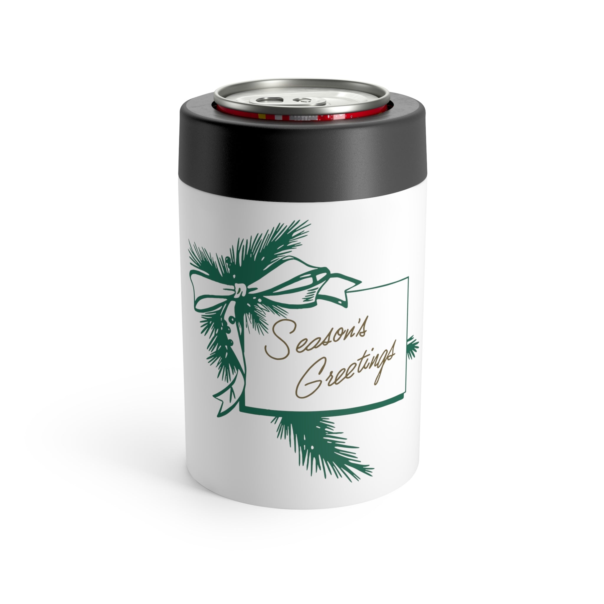 Season's Greetings Mid Century Retro Christmas Print Stainless Steel Can Holder