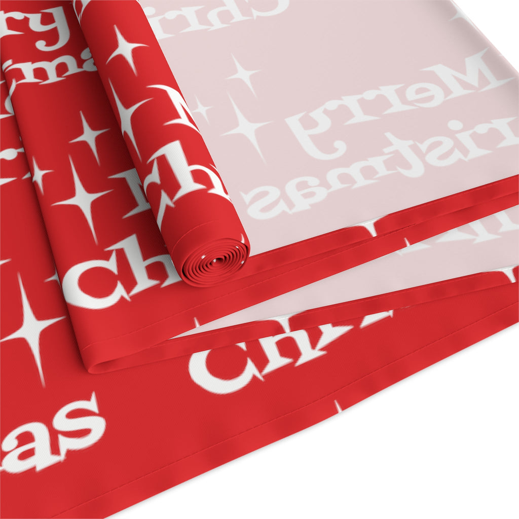 Merry Christmas Starburst Atomic Mid Century Retro Style Christmas Decor Red Cotton Poly Table Runner