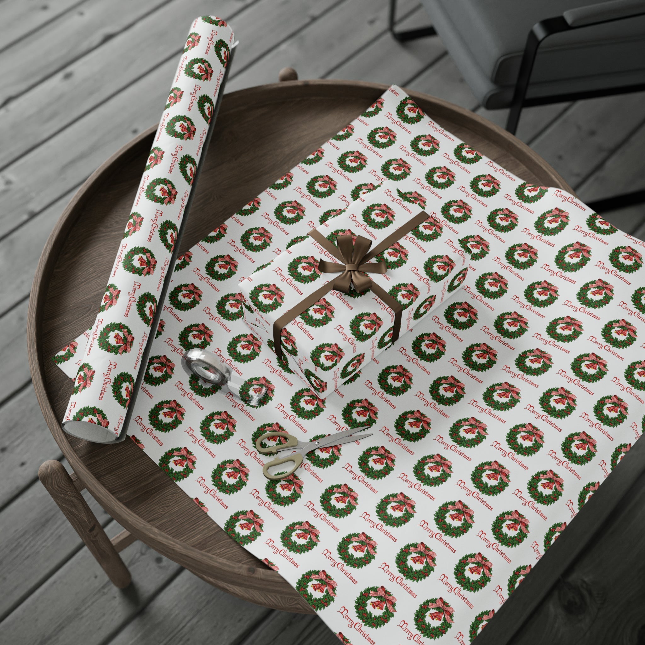 Merry Christmas Wreath Retro Christmas Print Holiday Gift Wrap Paper - Glossy Or Matte