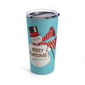 Merry Christmas Snowman Blue Mid Century Retro Christmas Print Stainless Steel Tumbler 20oz