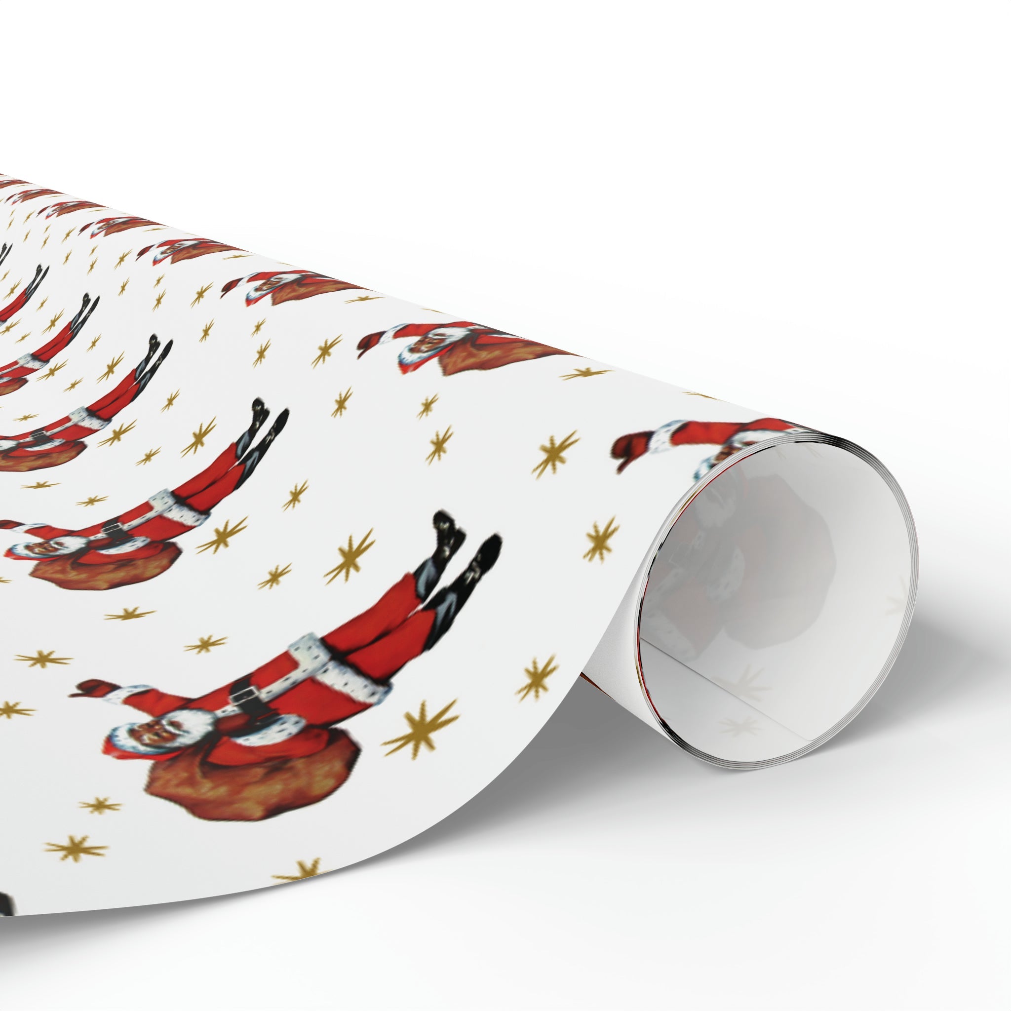 Santa Gold Stars Mid Century Retro Christmas Print Holiday Gift Wrap Paper - Glossy Or Matte