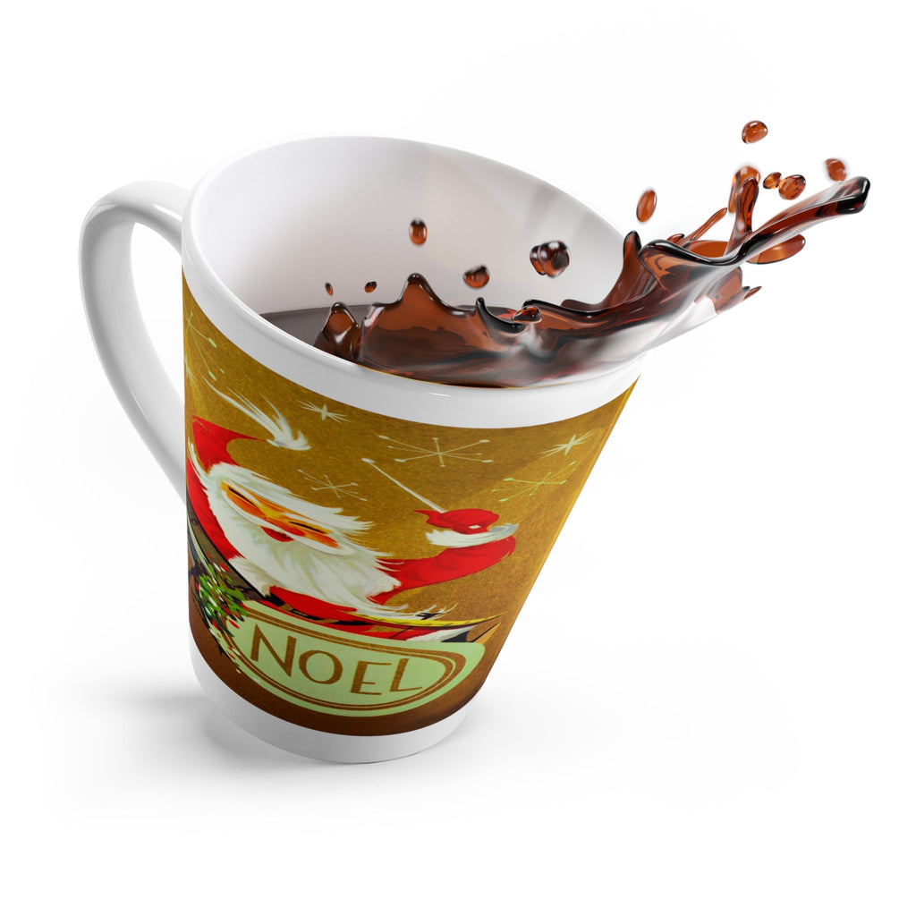 Santa On The Noel Drums Mid Century Retro Christmas Print Latte Mug