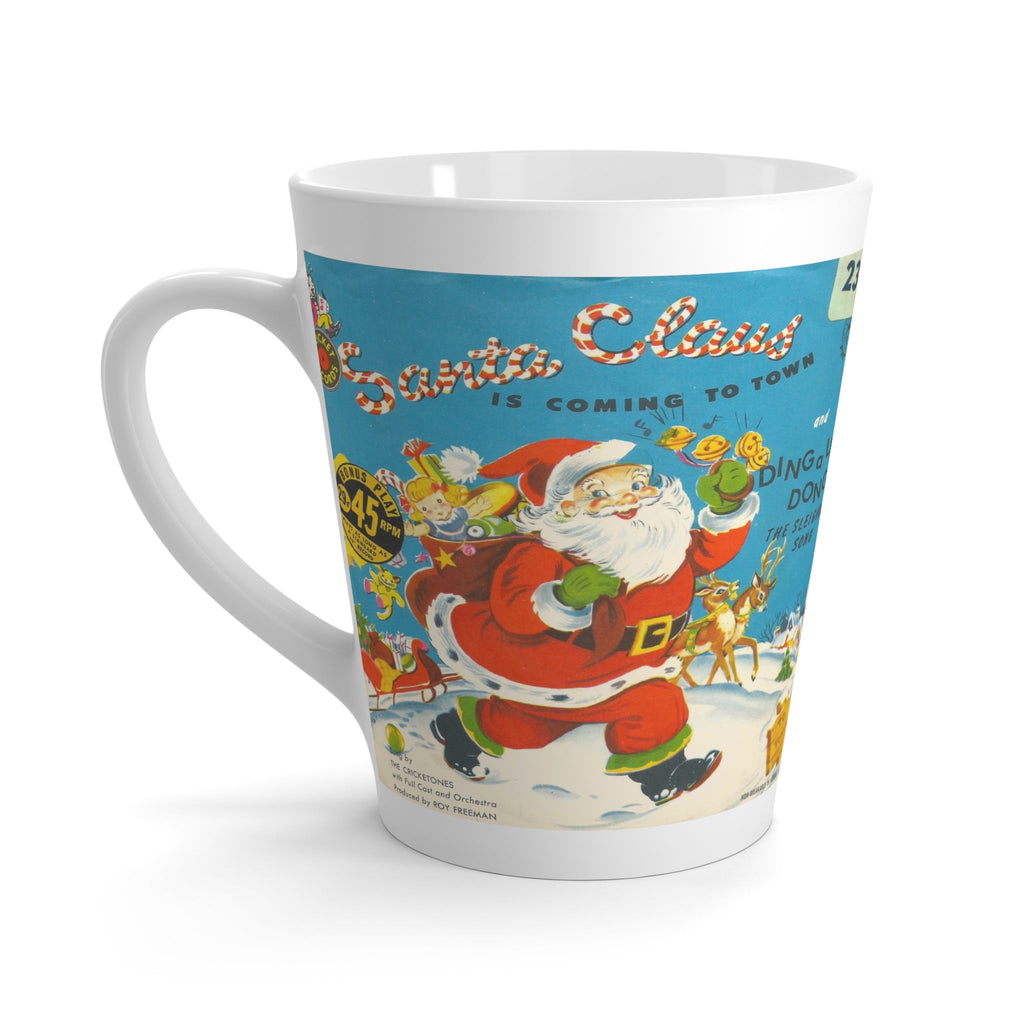 Santa Claus Is Coming To Town Record Cover Mid Century Retro Christmas Print Latte Mug