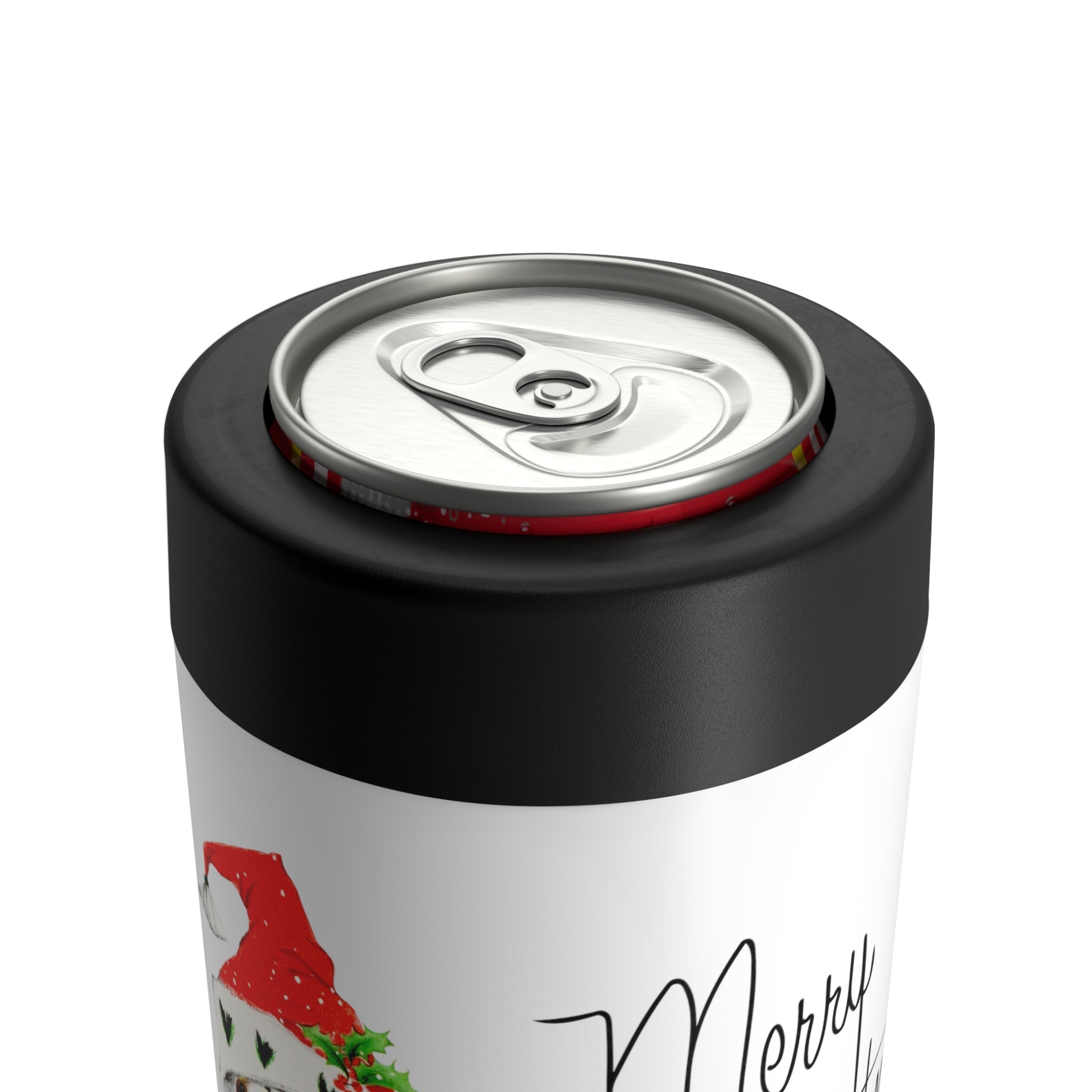 Merry Christmas Dalmation Puppy In Santa Hat Retro Christmas Print Stainless Steel Can Holder