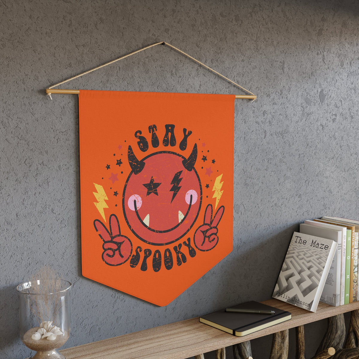 Stay Spooky Cute Devil Orange Halloween Print Decor Print Wall Hanging Banner Flag