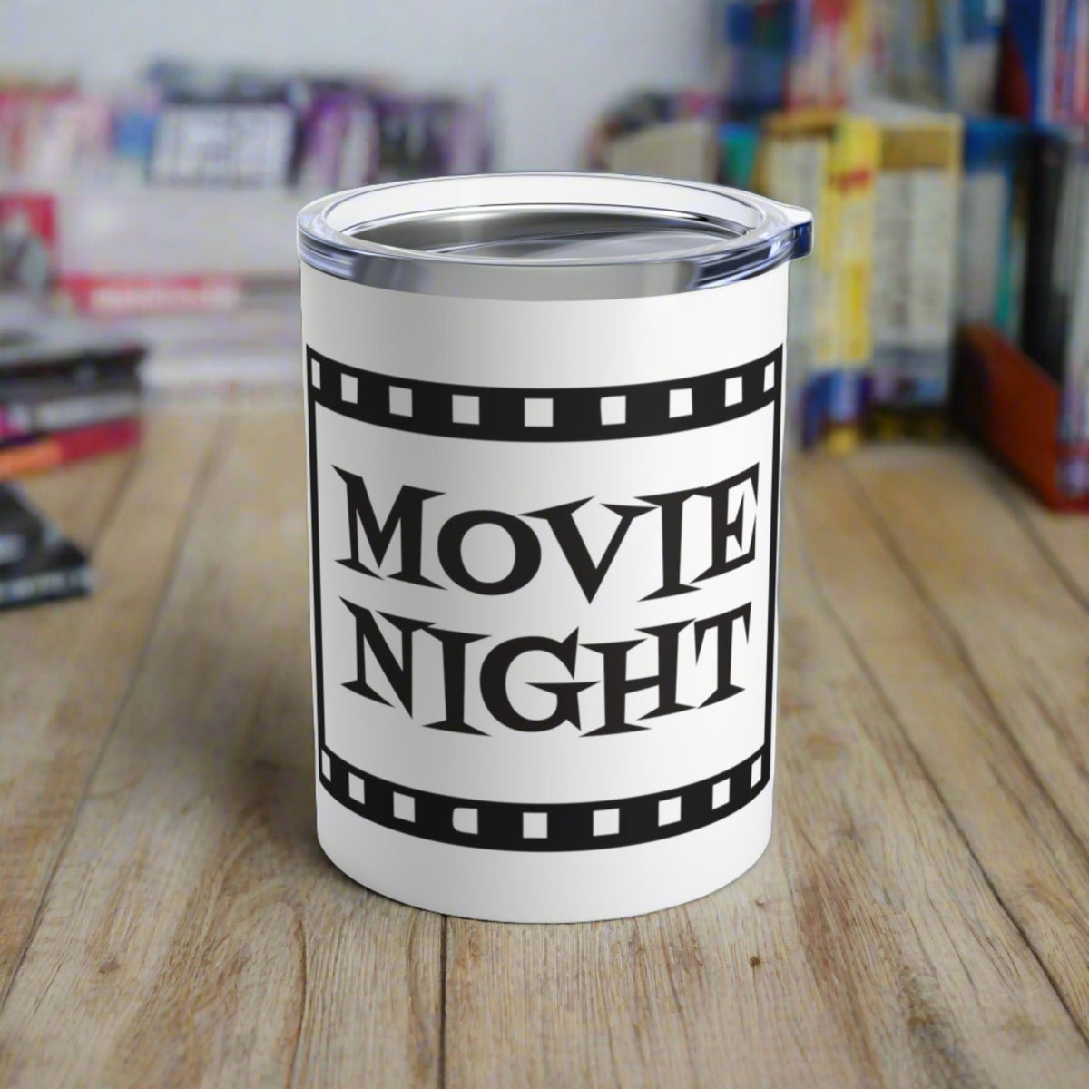 Movie Night Travel Tumbler 10oz Stainless Steel Retro Film Strip Atomic Era Design